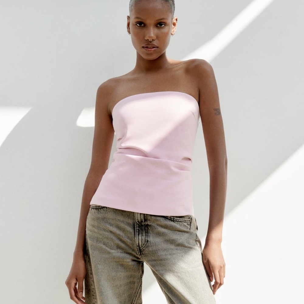 white strapless zara top
